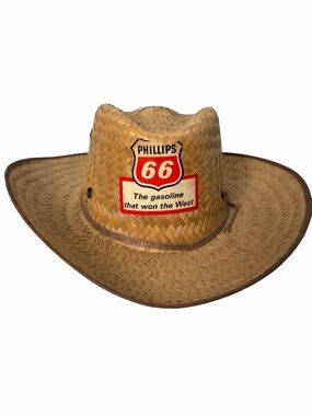 VTG Phillips 66 Gas Station Woven Straw Cowboy Hat One Size Oil Pump Western